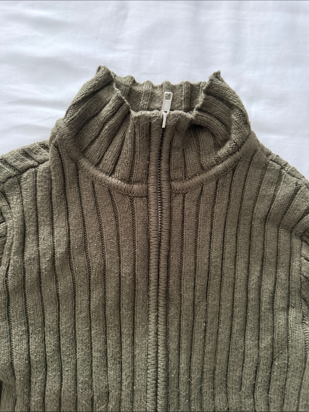 Garage Olive Ribbed Zip-Up Turtleneck Sweater - Picture 2 of 7
